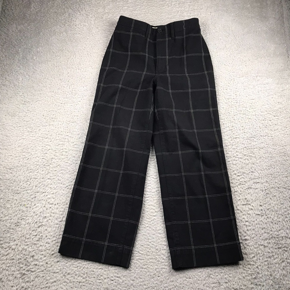 Madewell Slim Emmett Wide Leg Crop Jeans Womens 24 (26x25) Black Windowpane Pant